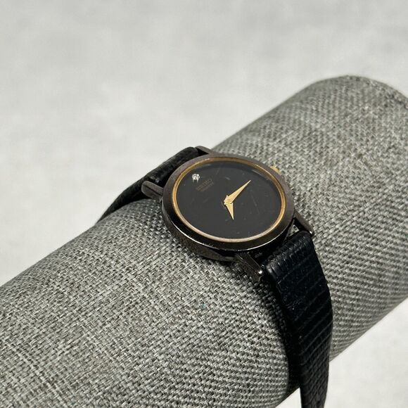 VTG Seiko Watch Womens 25mm Black Gold Tone Diamond Accent Elegant New Battery main image 9